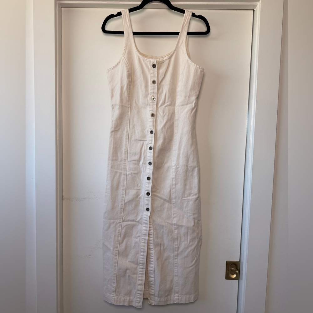 Saltwater LUXE Cream denim Button-Front Midi Dress